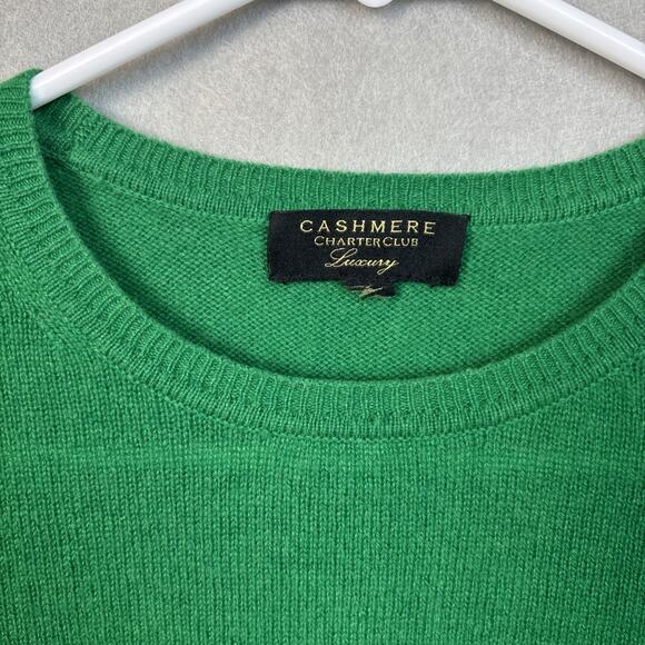 Charter Club Luxury 100% Cashmere Sweater Woman Small Pullover Crew Neck Green - Picture 2 of 9